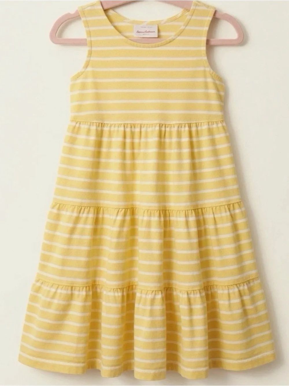 Hanna Andersson Yellow Striped Tiered Tank Dress Sz 130cm